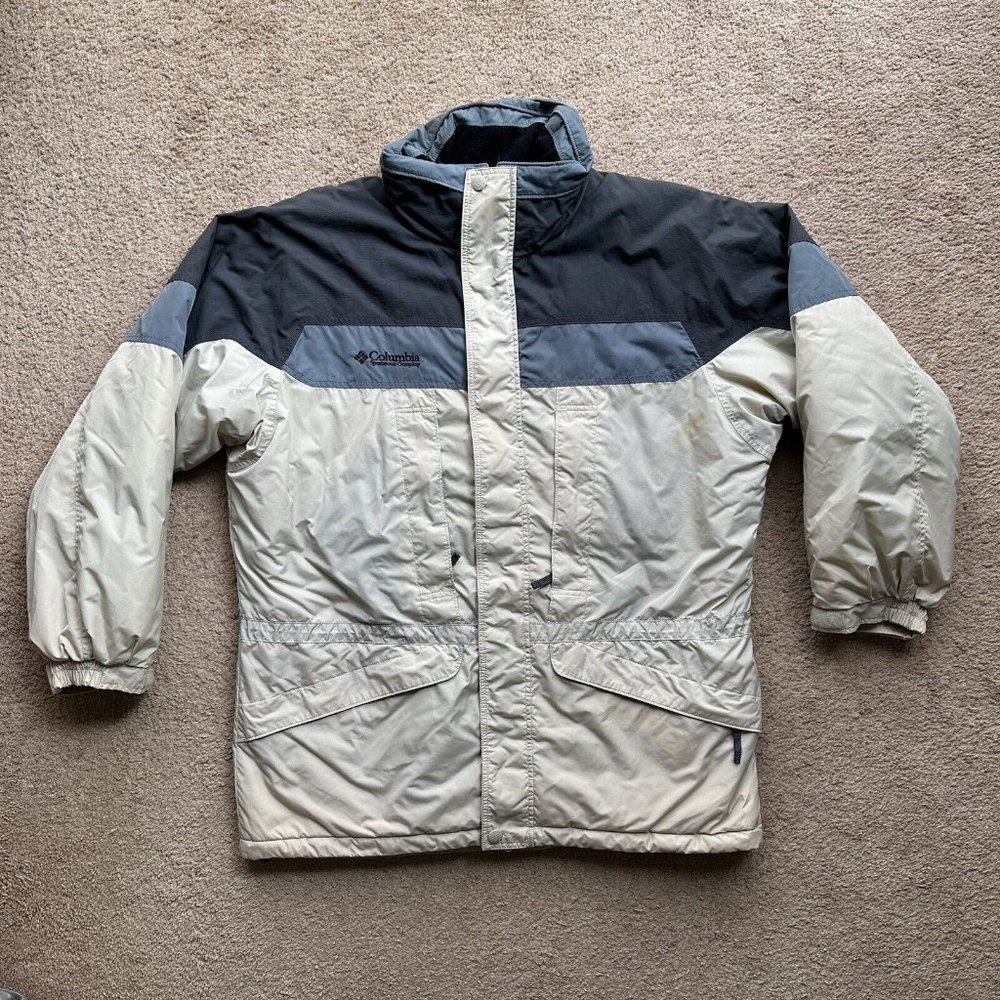 Columbia Jacket Mens Large *Stain* Full Zip Mock Neck Insulated Ski Winter Hood